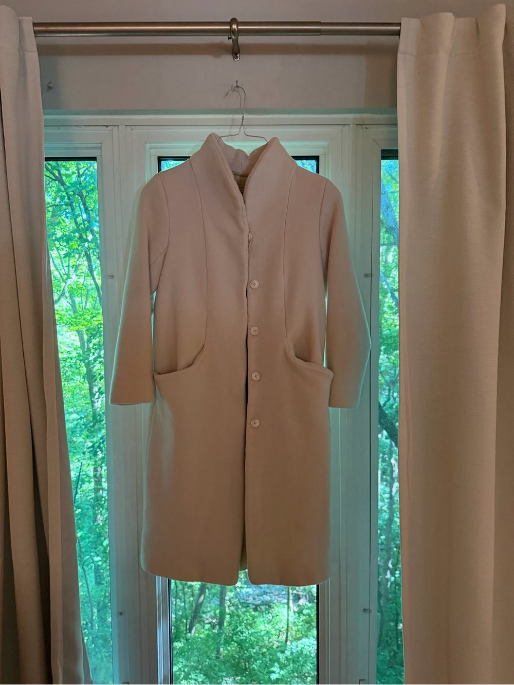 Wilfred Cream Single-Breasted Long Trench Coat